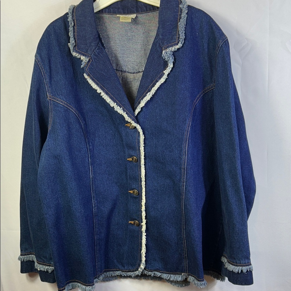 Caran Women's Blue Denim Jean Jacket Size 18 excellent condition dark blue
